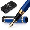 Wordsworth Black Primoli Fountain Pen Set Fine Gift 24 Ink Smooth and & [Blue Gold]; Nib, Case, Cartridges, Converter, Manual; Journaling,