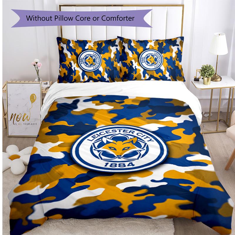 Leicester City Football Printed 3 Pieces Bedding Set, Comfortable Skin Friendly Bedroom Duvet Cover Set