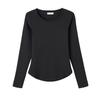 Pure Cotton Round Neck Long-sleeved T-shirt for Women In Autumn New Style Curved Top Slim Shoulder Base Shirt