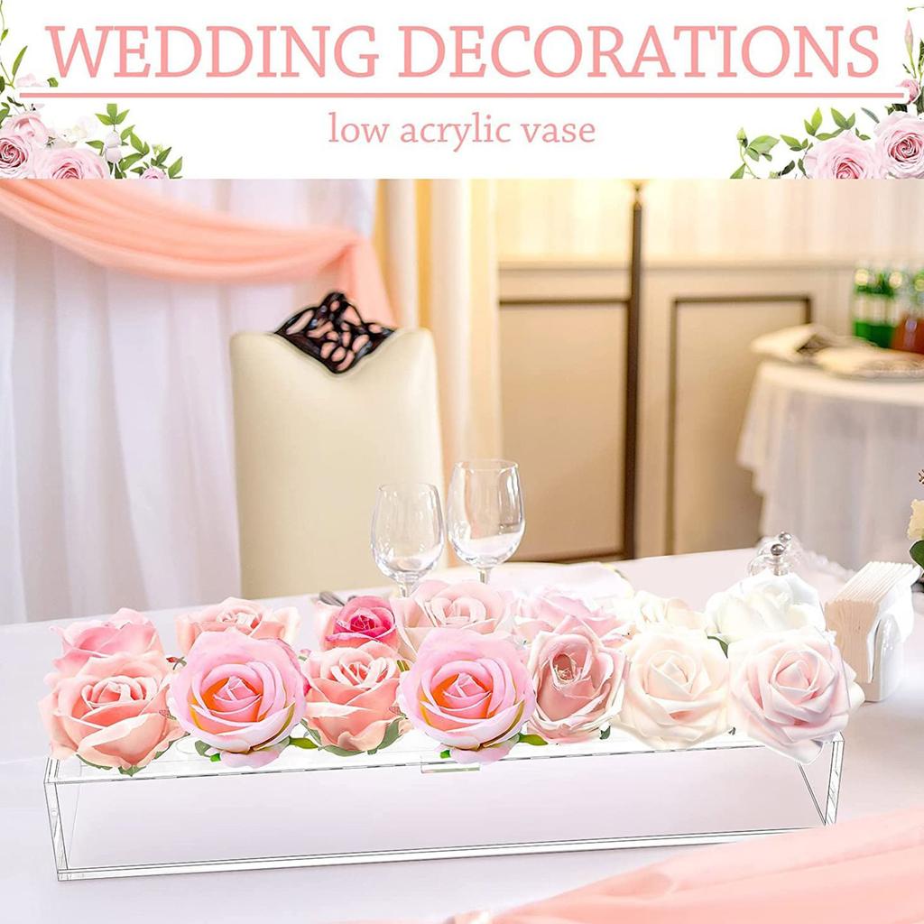 Прямоугольная цветочная центральная часть для обеденного стола. Длинная прямоугольная ваза. Акриловая современная ваза. Низкие цветочные вазы для центральных элементов для домашнего декора.