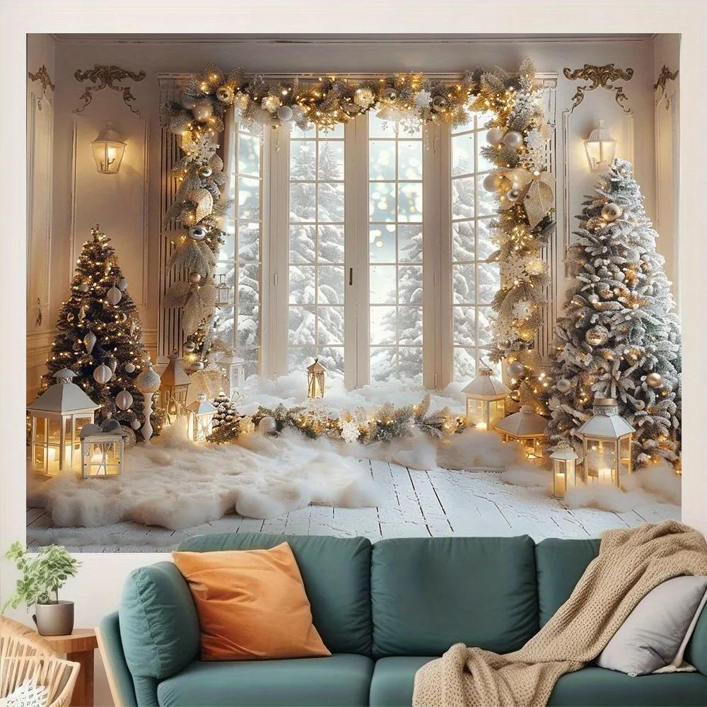 Рождественский вечер, украшение, фоновая ткань, зимний снег, сцена, рождественская елка, настенный гобелен, подходящий для дома и улицы