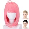 [Case Eden] Парик для косплея, Полный парик, Термостойкий, Короткий, 40 см, С центральным пробором, Розовый WIG6015