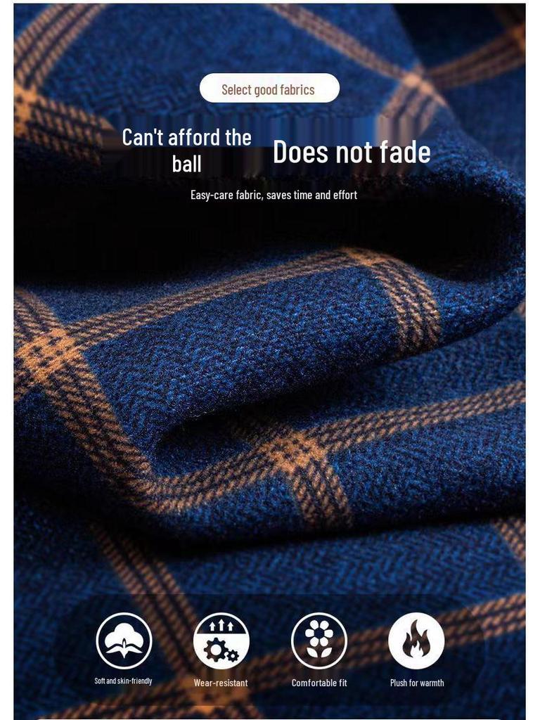 Мужская зимняя фланелевая рубашка на флисовой подкладке - Теплая, с длинным рукавом, в стиле business casual для мужчин среднего и пожилого возраста, доступны большие размеры