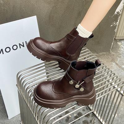 Европейская осень-зима 2025 новые удобные женские челси на высокой подошве в британском стиле, ботинки Мартина с большим носком на толстой подошве