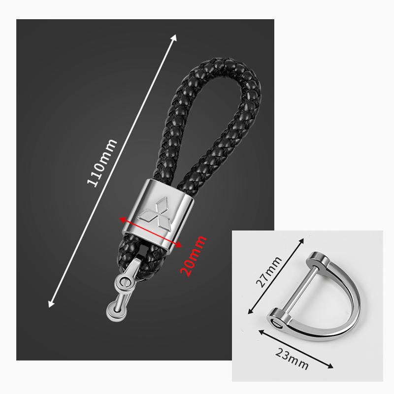 Car Styling 3D Metal+Leather Braided Woven Rope Keychain For Mitsubishi Asx Lancer Outlander Pajero Ralliart Accessories