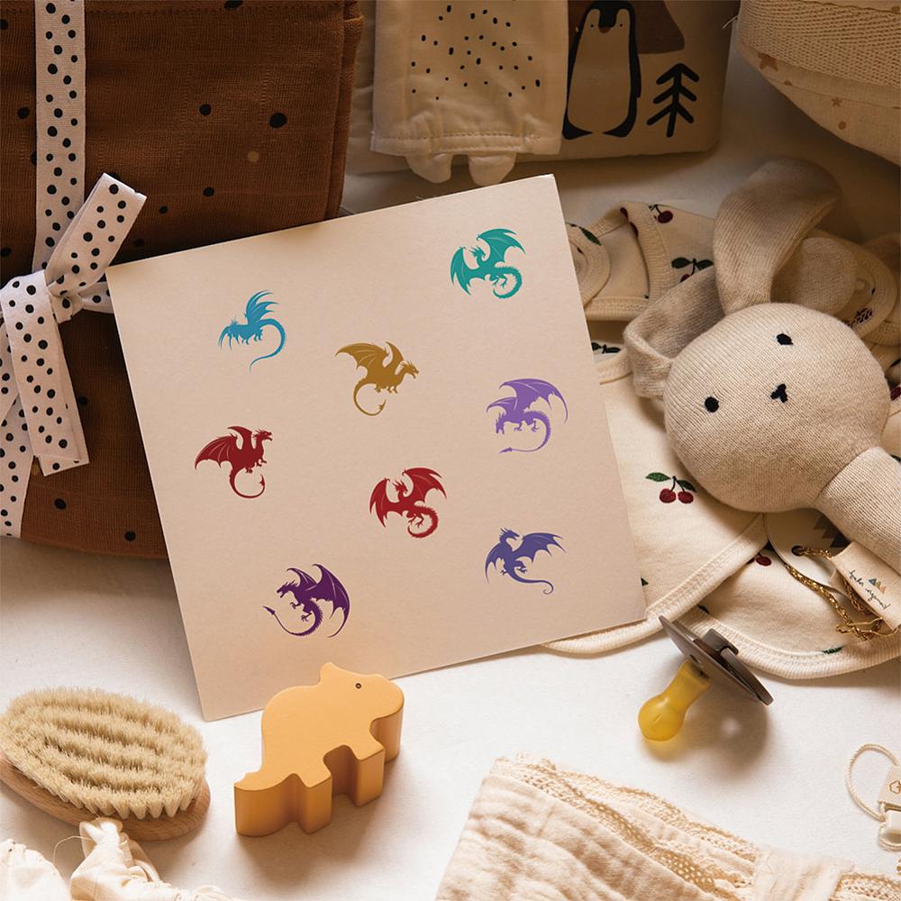 5Pcs 5 Styles Plastic Rubber Stamps with Wood Handles DIY Egg Drawing Stamps Dragon 55x20mm Pattern: 18mm 1pc/style