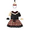 Girls Circus Clown Halloween Cosplay Dress Ruffled Collar Diamond Pattern Patchwork Double Layer with Hat Elastic Wristbands for Stage Show