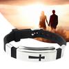 Men's Women's Stainless Steel Bracelet Cross Black Rubber Bangle Lovers Jewelry
