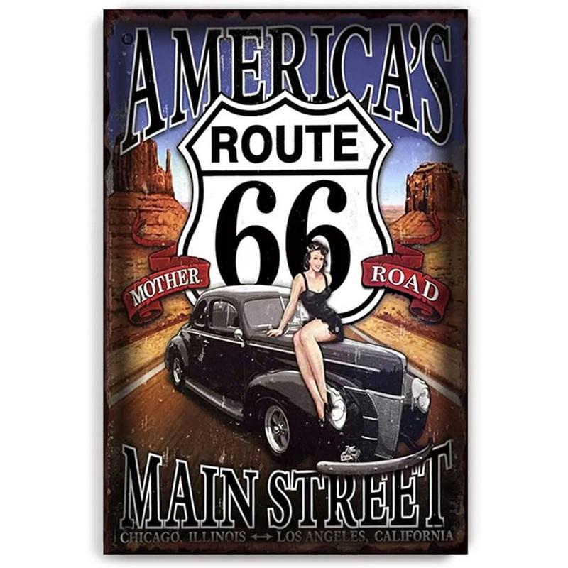 Винтажные Исторические Старые Дорожные Знаки Route 66 Металлические Жестяные Вывески Настенное Искусство Ретро Постер для Баров Ресторанов Кафе Клубов Табличка Домашний Мужской Уголок Настенный Декор