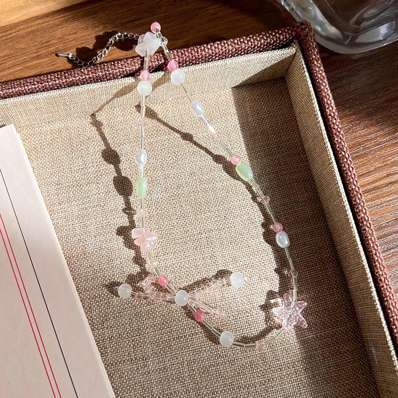 Сладкое дофаминовое ожерелье из бусин: Трендовый чокер с сердечком, цветком и бантом