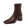 Microfiber Square Toe Winter Thick High Heels Modern Short Boots Women Size 42 Office Lady Stretch Ankle Boots