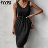 Женская мода лето весна однотонный принт без рукавов подтяжки с v-образным вырезом повседневные платья