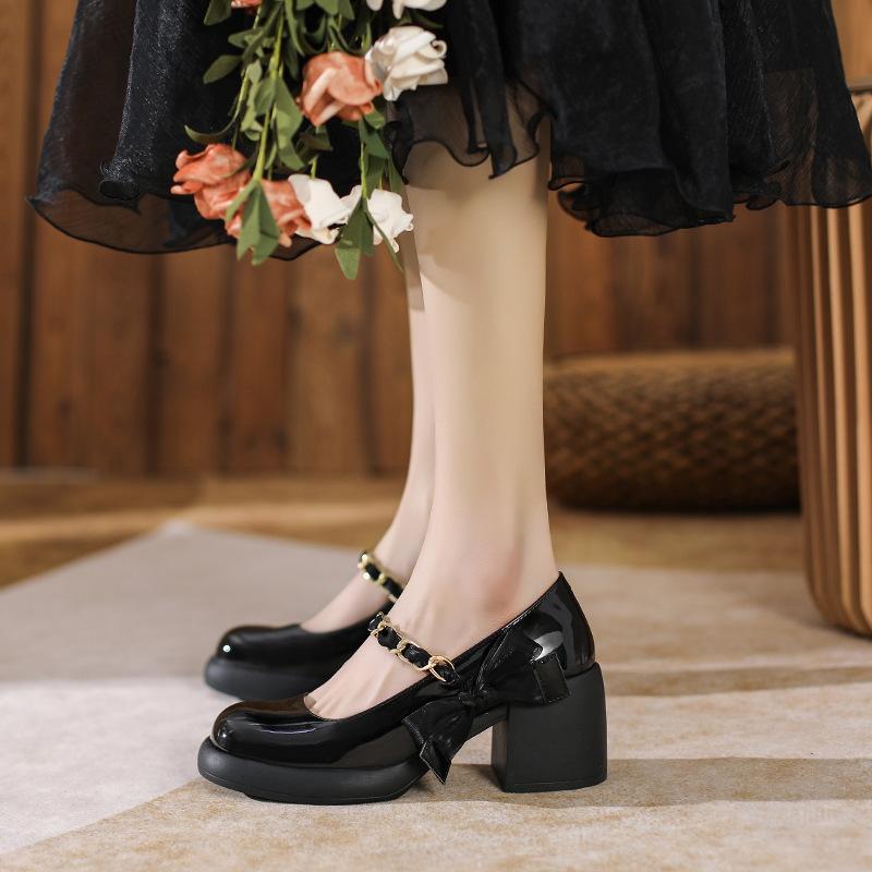 Модные французские туфли Мэри Джейн Little из кожи 2024 года, весна, новые туфли на высоком каблуке, универсальные, нежные, для колледжа, с мелким горлом, женские, одинарные