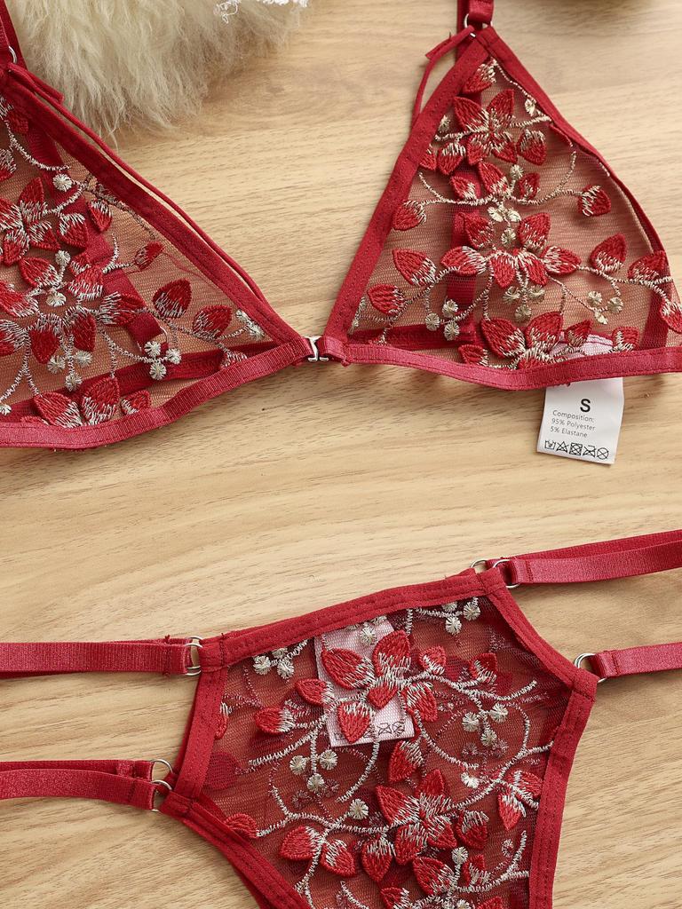 Сексуальный 3D вышитый цветочный комплект бюстгальтера и трусиков - Эротическое нижнее белье 2049