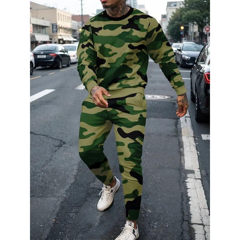 Новые камуфляжные мужские комплекты футболок с 3D-принтом, мужская футболка с длинным рукавом, брючный костюм, модная уличная мужская одежда, 2 предмета, костюмы для джоггинга