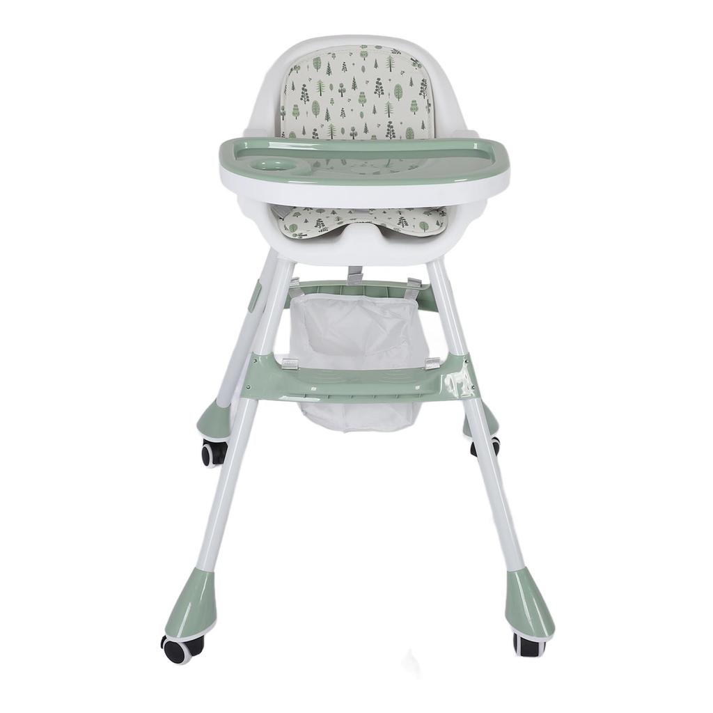 Складной детский стульчик с двойным подносом, бесшумные колеса, регулируемая высота для кормления, экономящая место