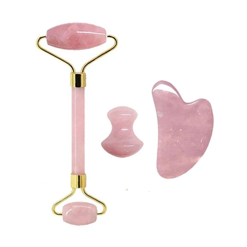 2/3/4pcs Natural Rose Quartz Obsidian Jade Roller Gua Sha Stone Set Gouache Scraper Facial Lifting Anti-Wrinkle Skin Care Tools