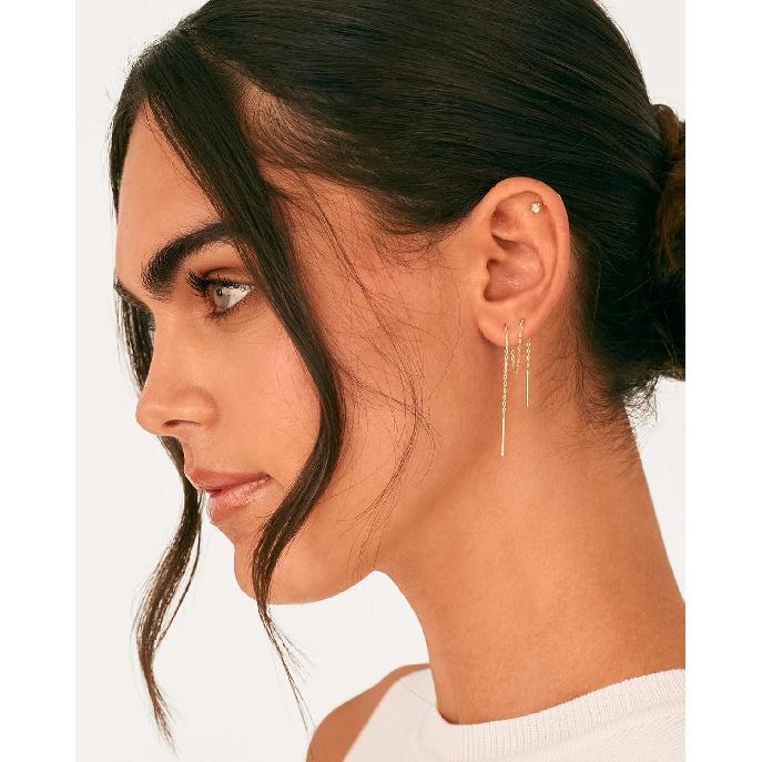 PAVOI 14K Gold Plated 925 Sterling Silver Post Threader Earrings for Women - Minimalist Gold Chain Earrings Double Piercings - Dangle Twist Wavy
