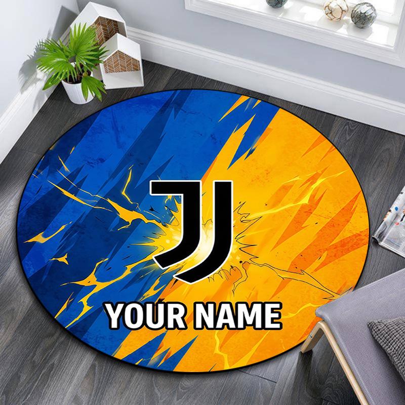 Custom Name Juventus Round Area Rug,Carpet Rug for Living Room Bedroom Sofa Playroom Decor,Non-slip Floor Mat