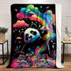 Colorful Panda with Rainbow and Clouds - Flannel blanket for bedroom, living room, sofa, and nap sofas.