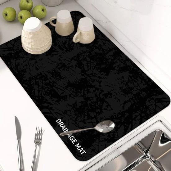 Коврик для сушки посуды для кухонной стойки. Нескользящий абсорбирующий коврик для слива. Экологичный термостойкий коврик для сушки посуды для раковин.