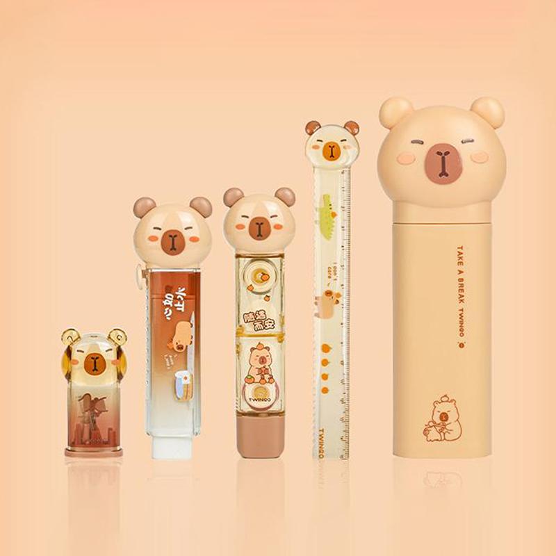 5Pcs Capybara Stationery Assortment Set Pencil Case Ruler Eraser Correction Tape Pencil Sharpener Set Student Gifts