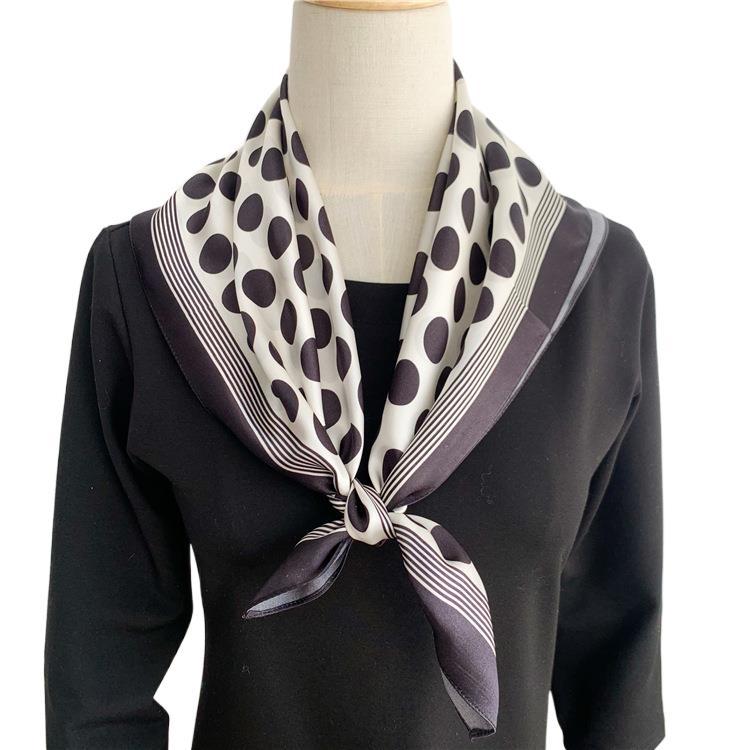 French Romantic Polka Dot Versatile Mulberry Silk Scarf Women'S Satin Silk 70 Square Scarf Spring And Summer Scarf Silk Scarf