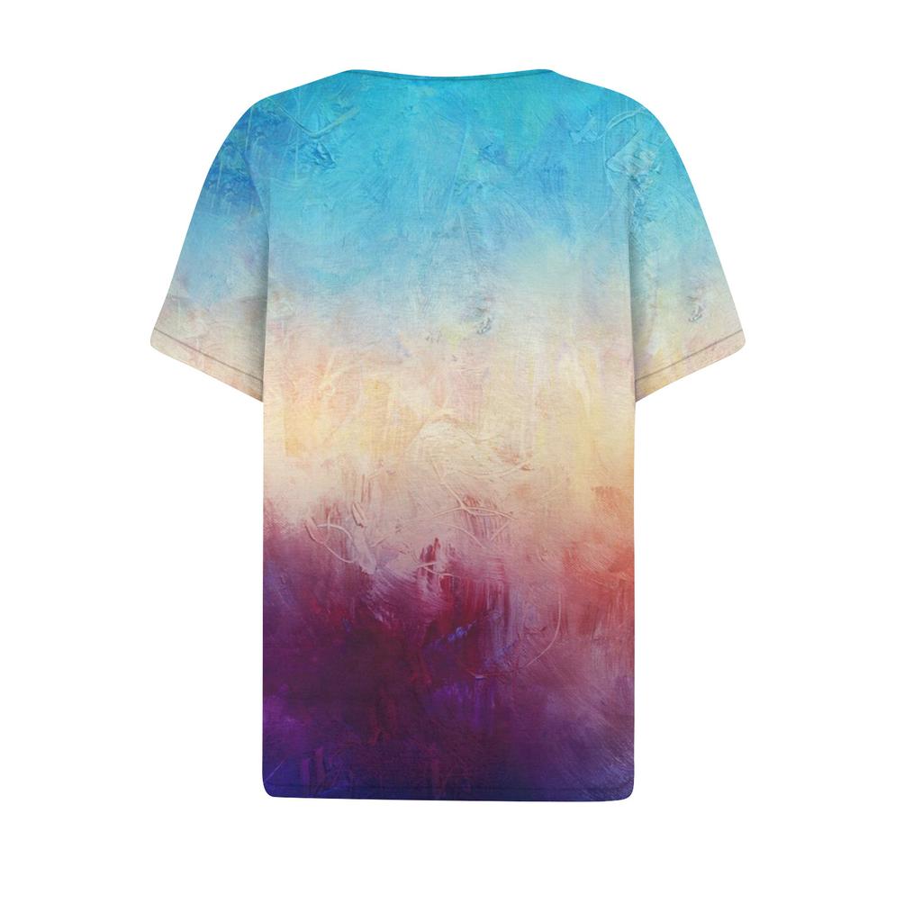 Женская футболка Футболка Принт Пуговица Короткий рукав Повседневная Мода для выходных Базовая V-образный вырез Обычный топ