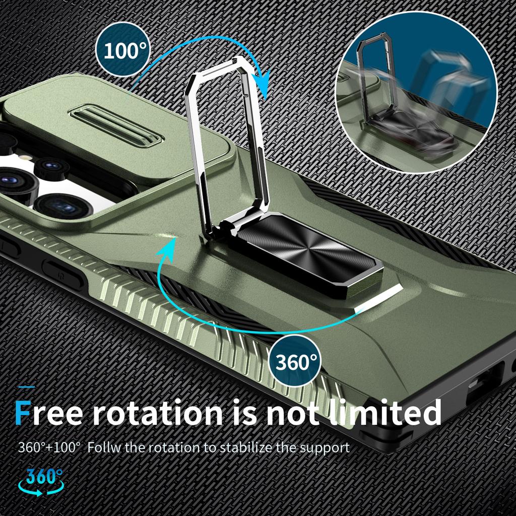 For Samsung Galaxy S24 Ultra Case Rotate Kickstand Slide Lens Window Phone Cover
