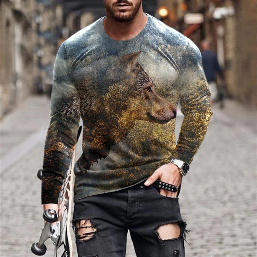 Футболки весна-осень с круглым вырезом и длинными рукавами, с изображением животных, мужская спортивная одежда, большие размеры, винтажная футболка с 3D-принтом
