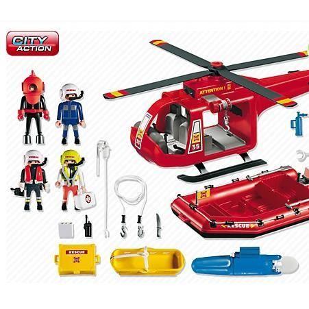 PLAYMOBIL - City Action - Pilote / Hélicoptère / Bateau de Sauvetage - Mixte - A partir de 4 ans