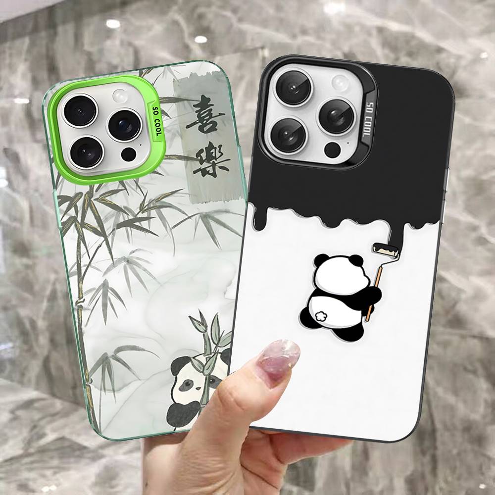 Мультяшный Милый Панда Цветной Чехол Для Телефона Для IPhone 17 16 15 14 13 12 11 Pro Max Plus Pro Корпус