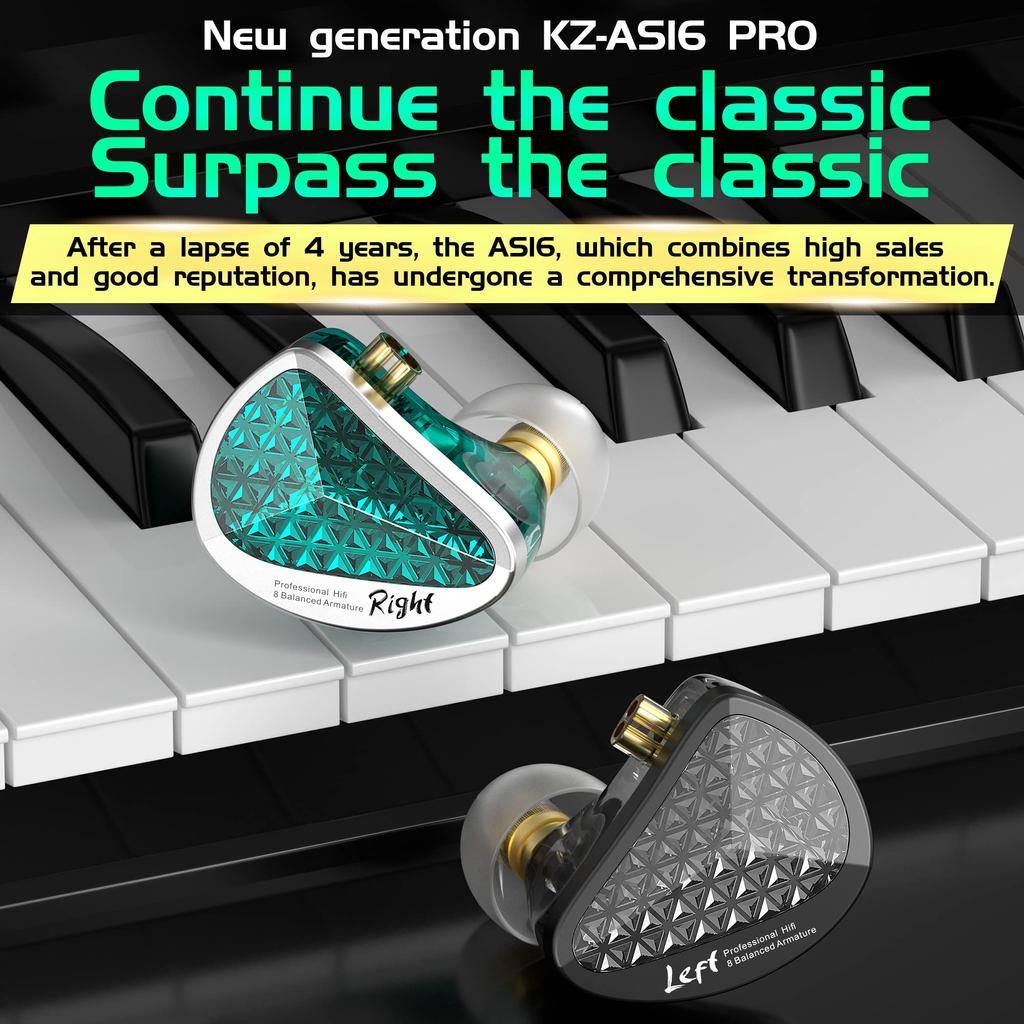 YINYOO KZ AS16 PRO 16BA IEM Earphones Monitor Headphones Stereo Sound Wired Earphones Headset Green In-Ear In-Ear (With Microphone)