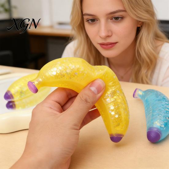 Soft Stress Ball Glitter Banana Sugar Slow Rebound Relief Clear Toy Squeeze Sensory Anxiety Relieving Simulated