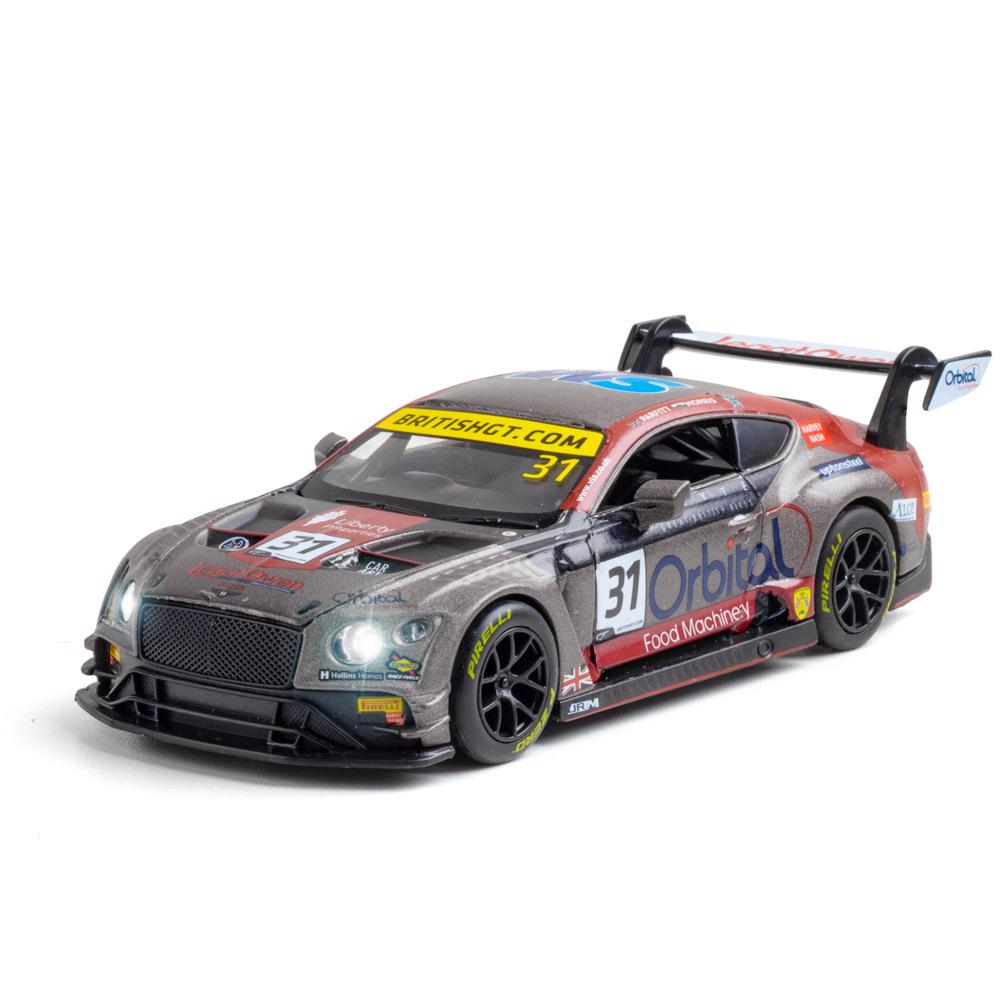 1/32 Scale Bentley Continental GT3 Diecast Car Model Toy, Pull Back Toy Vehicle with Sound and Light for Kids Toddler Boys Girls Gift Collection
