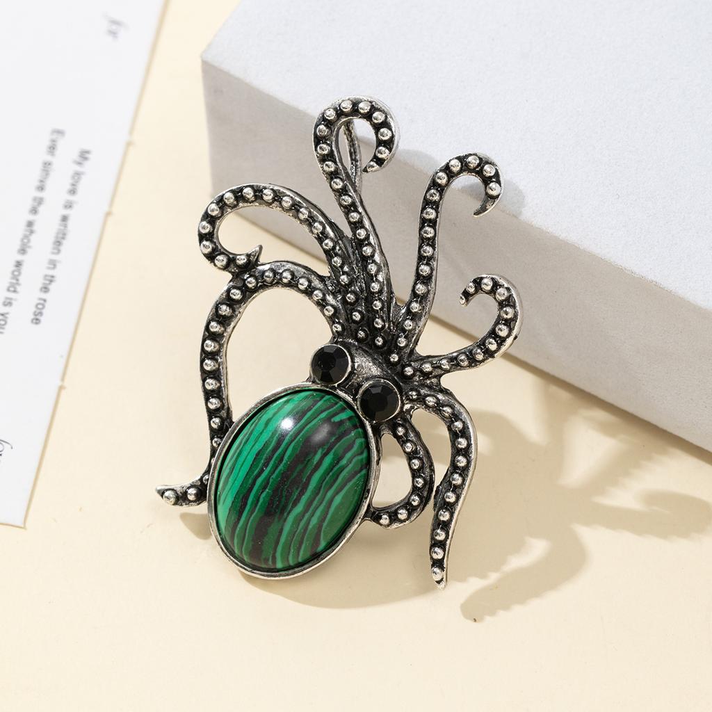 Natural Stone Shell Brooch Octopus-Shaped Brooch For Elegant Formal Coat Jewelry Accessory 52x37mm