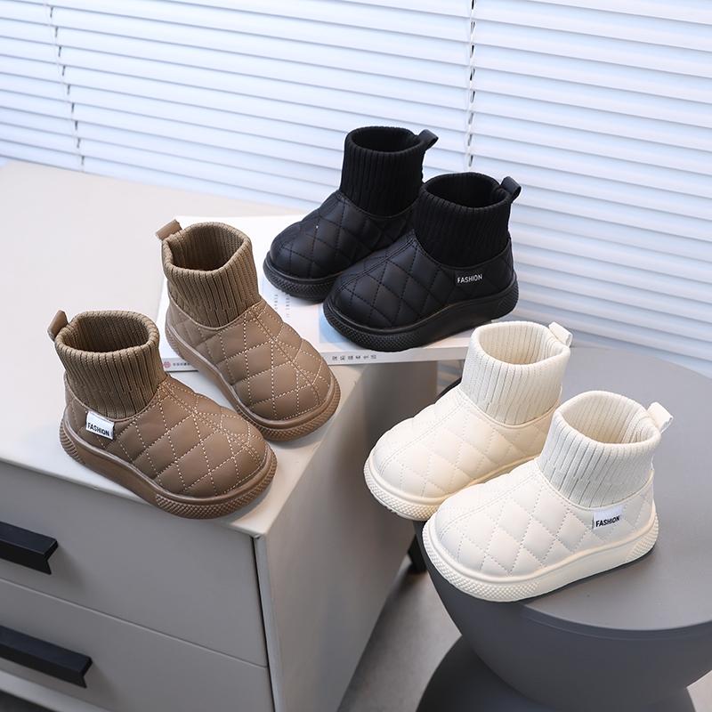 Children's Boots Warm Non-Slip Kids Boots Plush Lining Upper Woolen Stitching Design Short Boots Comfortable Solid Color Kids Shoes