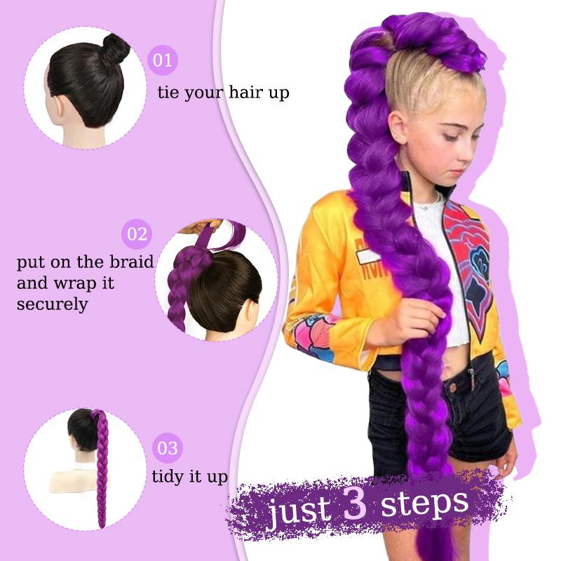 36-дюймовый плетеный фиолетовый парик-хвост Super Long Ponytail с эластичной резинкой для волос для детской вечеринки, косплея, фиолетовый парик