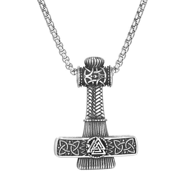 Domineering Sweater Chain Accessories Retro Blackened Oil Viking Thor's Hammer Men's Pendant