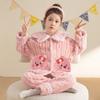 Girls Thick Coral Fleece Pajama Set With Cartoon Print Long Sleeve Sleepwear Winter Home Wear