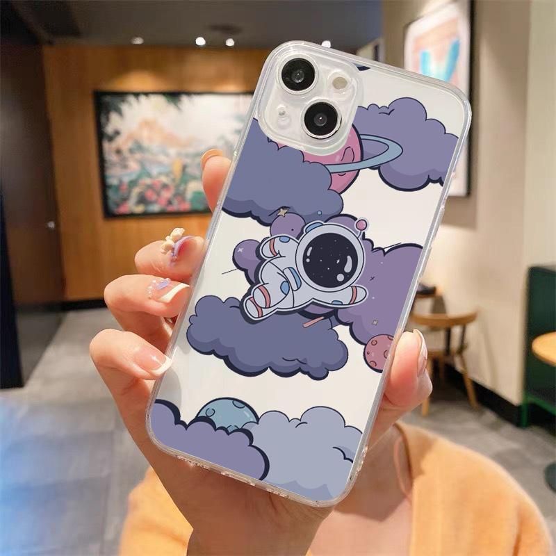 Космонавт милый роскошный прозрачный мягкий чехол для телефона iPhone 15 14 13 12 11 Pro Max XS X XR 7 8 Plus противоударный чехол Fundas