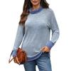 New Autumn and Winter Color-blocking High-neck Loose Long-sleeved T-shirt Top for Women