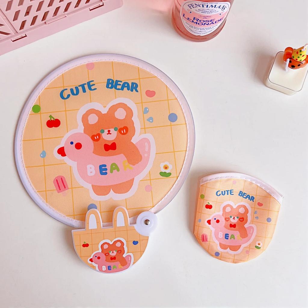 Милый японский складной круглый веер летний портативный мини-мультяшная ручка тканевая сетка красный