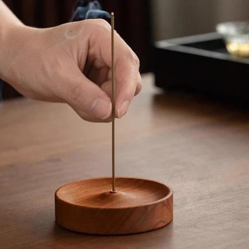 Round Solid Wood Incense Stick Holder Sandalwood Agarwood Incense Burner Handmade Tea Ceremony Incense Base Tray Holder 7