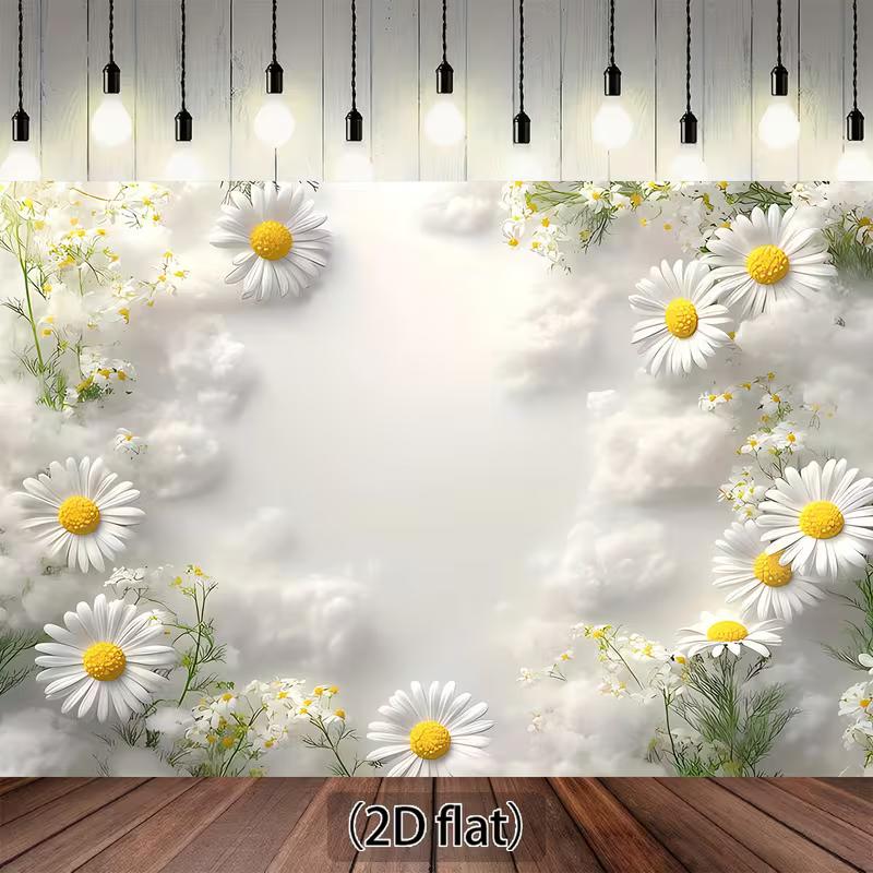 2D Dreamy Clouds and Daisies Background Cloth Photo Booth Prop