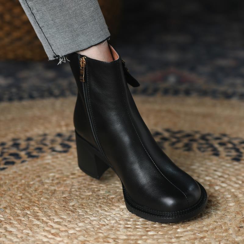 Новые осенние короткие сапоги женские ретро на высоком каблуке зимние кожаные женские сапоги женские сапоги на толстом каблуке сапоги на платформе
