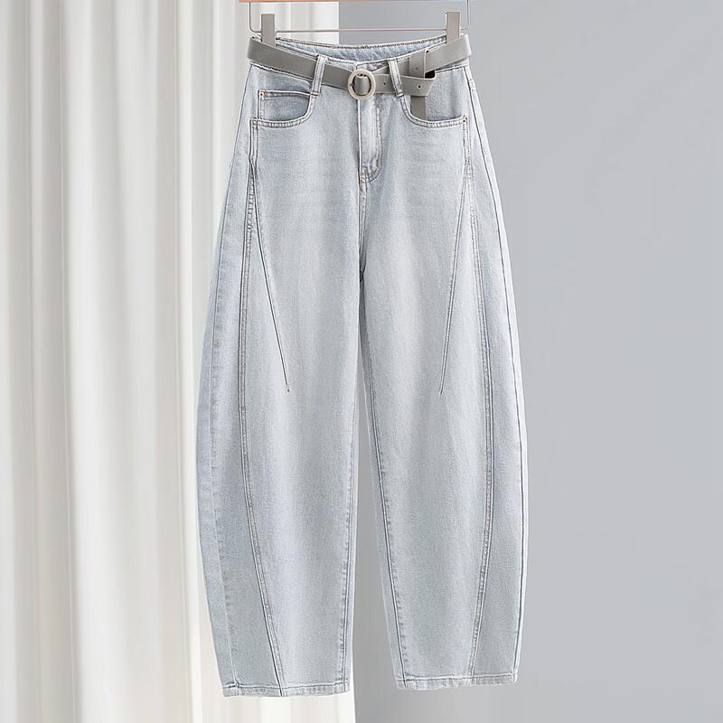 Женские мешковатые джинсы с потертостями и изогнутыми штанинами