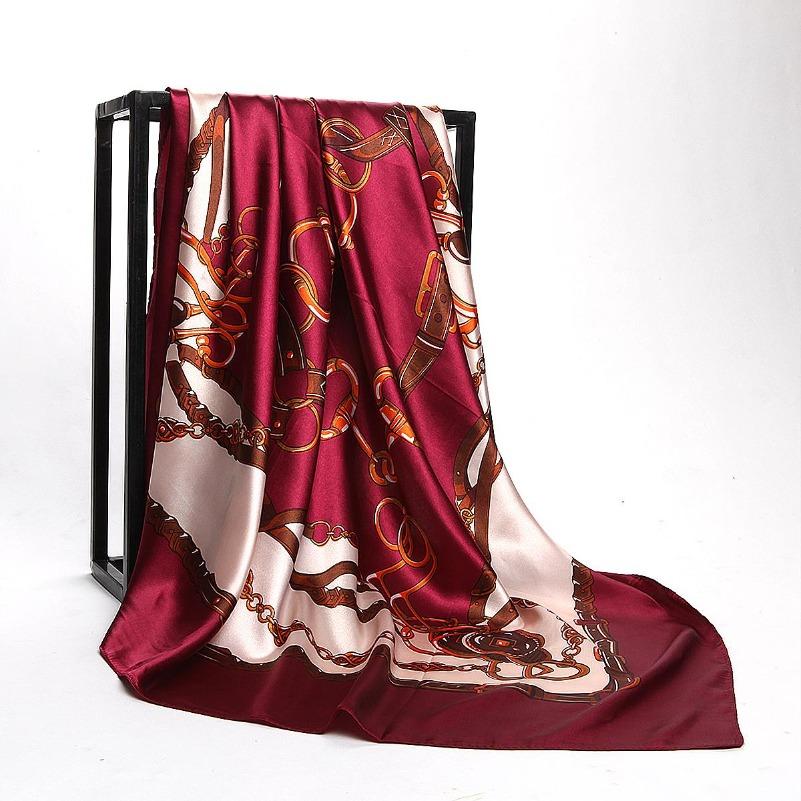 Новый Красно-Синий Шелковый Шарф Bufandas Женские Шарфы Национальный Стиль Атласные Квадратные Шарфы Дамский Брендовый Головной Платок Хиджаб Модный шаль