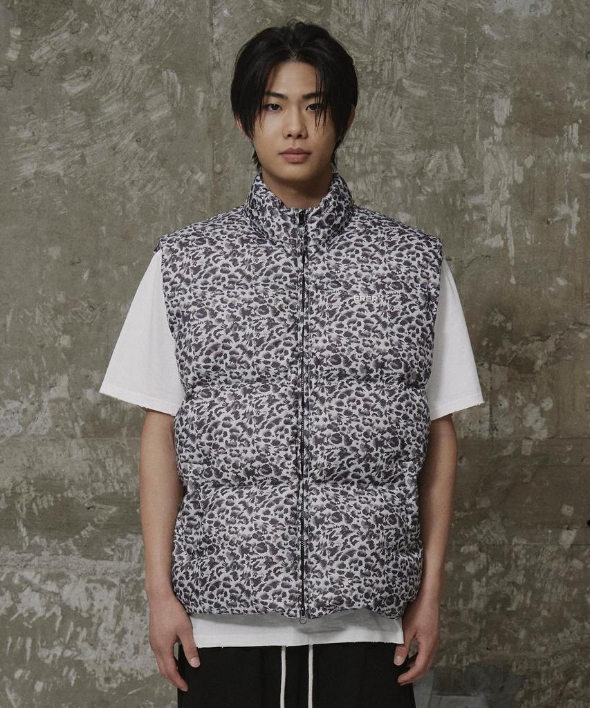 Erer [Un] Leopard Print Down Vest Gray