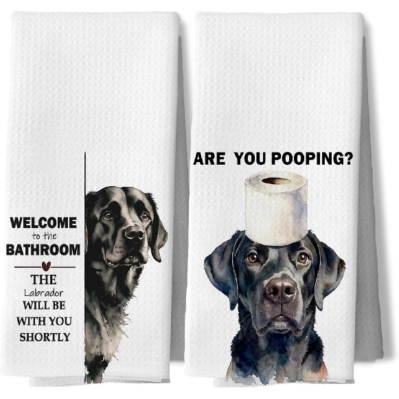 Funny Black Labrador Retriever Kitchen Dish Towels, Black Lab Gifts, All Food Must Go to The Lab for Testing Decorative Hand Tea Towels for Kitchen